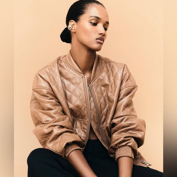MAYSON-FAUX-LEATHER-QUILTED-BOMBER-JACKET - Picture 1 of 7